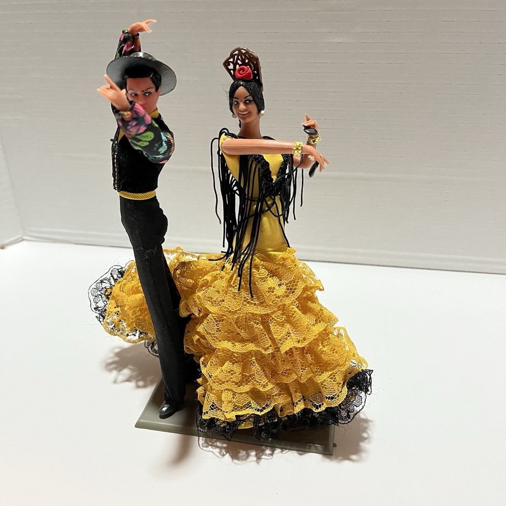 Vintage Marin Chiclana Flamenco Spanish Dancers Yellow Dress In Box